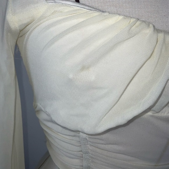 Lulu’s Ivory Ruched Love Me Crop Top w/ Long Bell Sleeves | Size XS - Picture 5 of 9